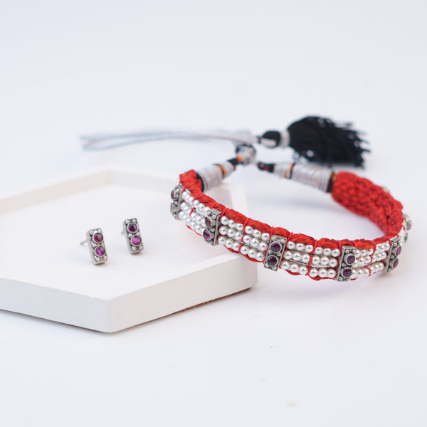 Silver Chinchpeti with Kempu Stones & Pearls – Small (Made to Order)