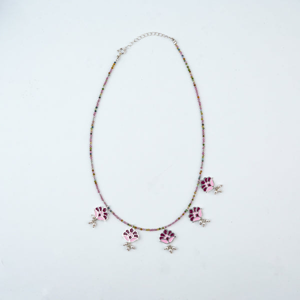 Enamel Charm Necklace with Tourmaline