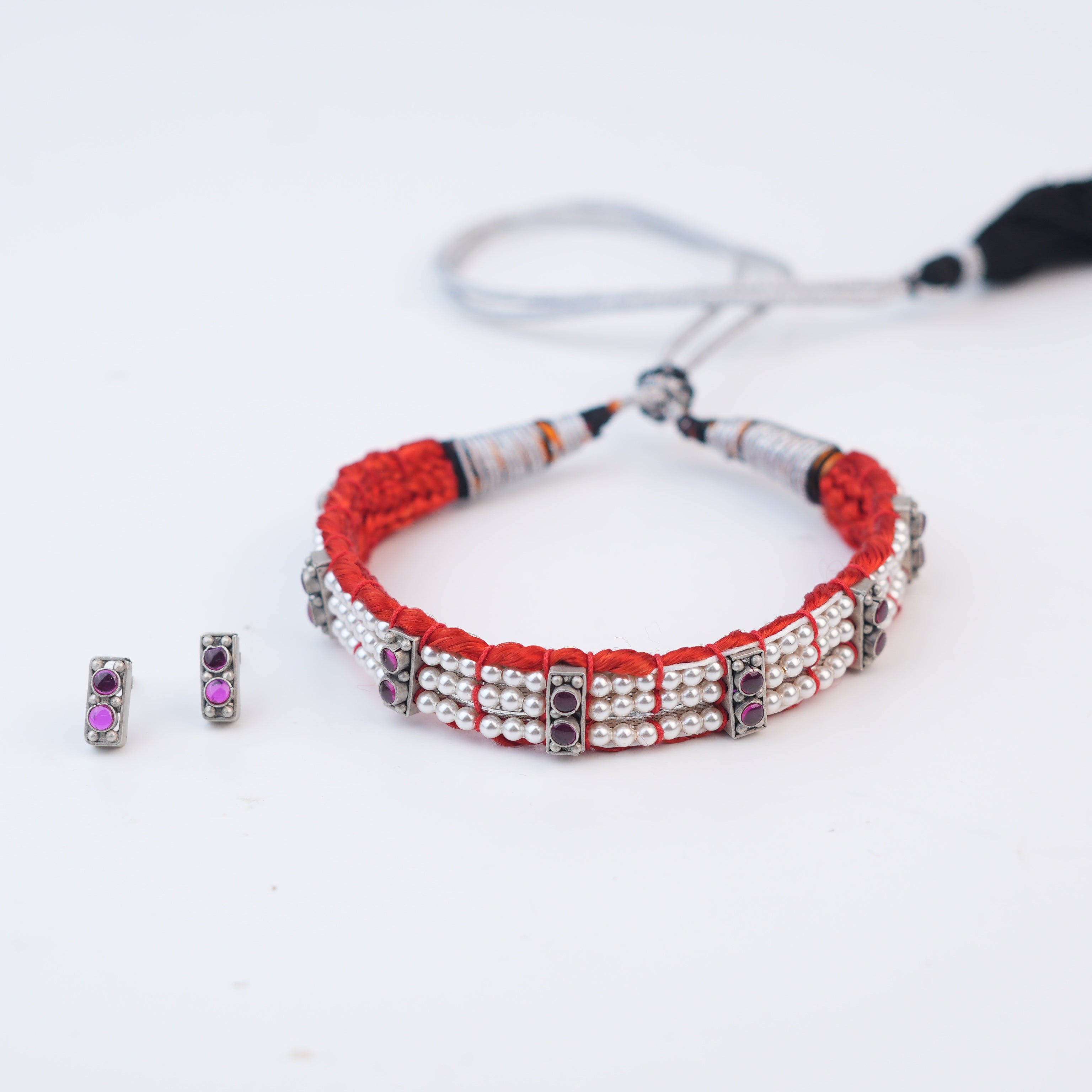 Silver Chinchpeti with Kempu Stones & Pearls – Small (Made to Order)