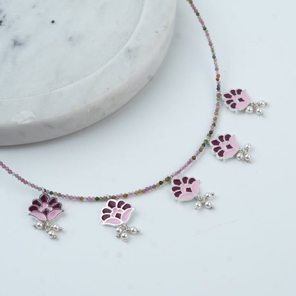 Enamel Charm Necklace with Tourmaline