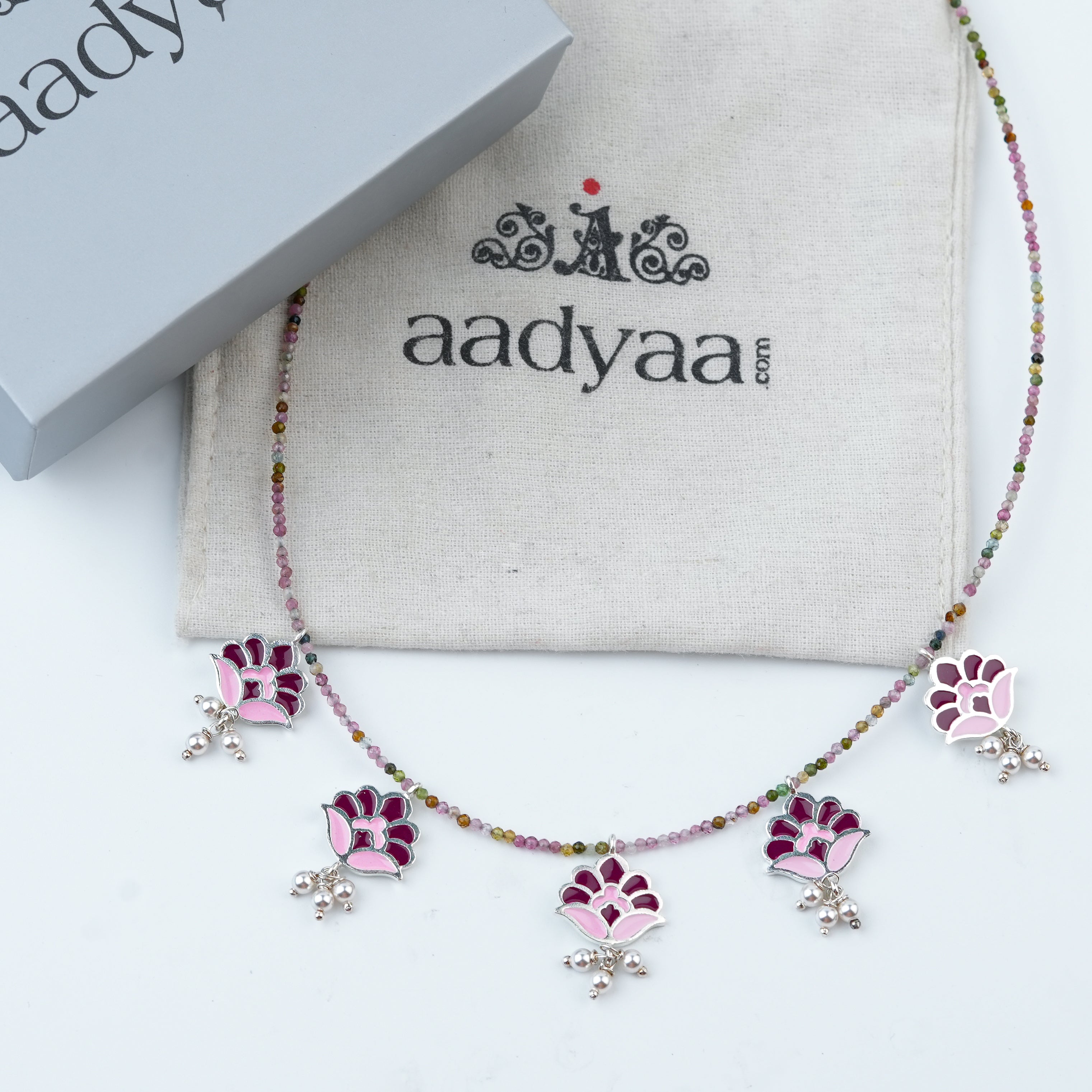 Enamel Charm Necklace with Tourmaline