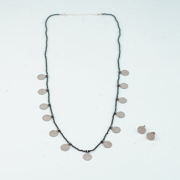 Silver Oxidised Putali Necklace with Black Spinel – Short (Made to Order)