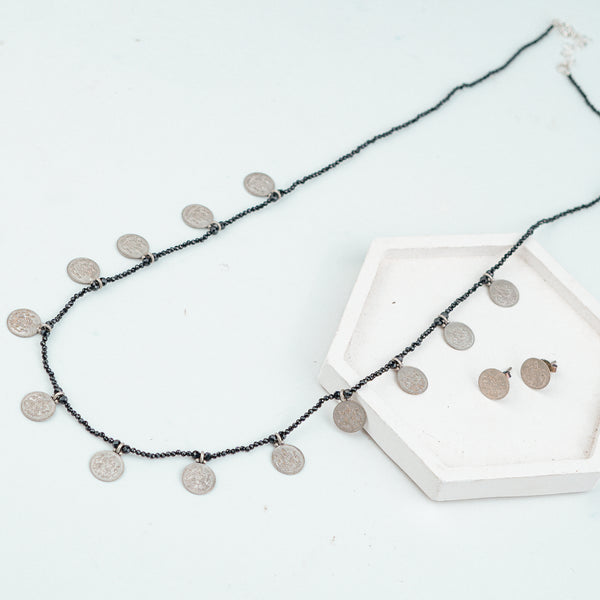 Silver Oxidised Putali Necklace with Black Spinel – Short (Made to Order)