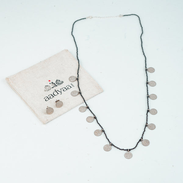 Silver Oxidised Putali Necklace with Black Spinel – Short (Made to Order)