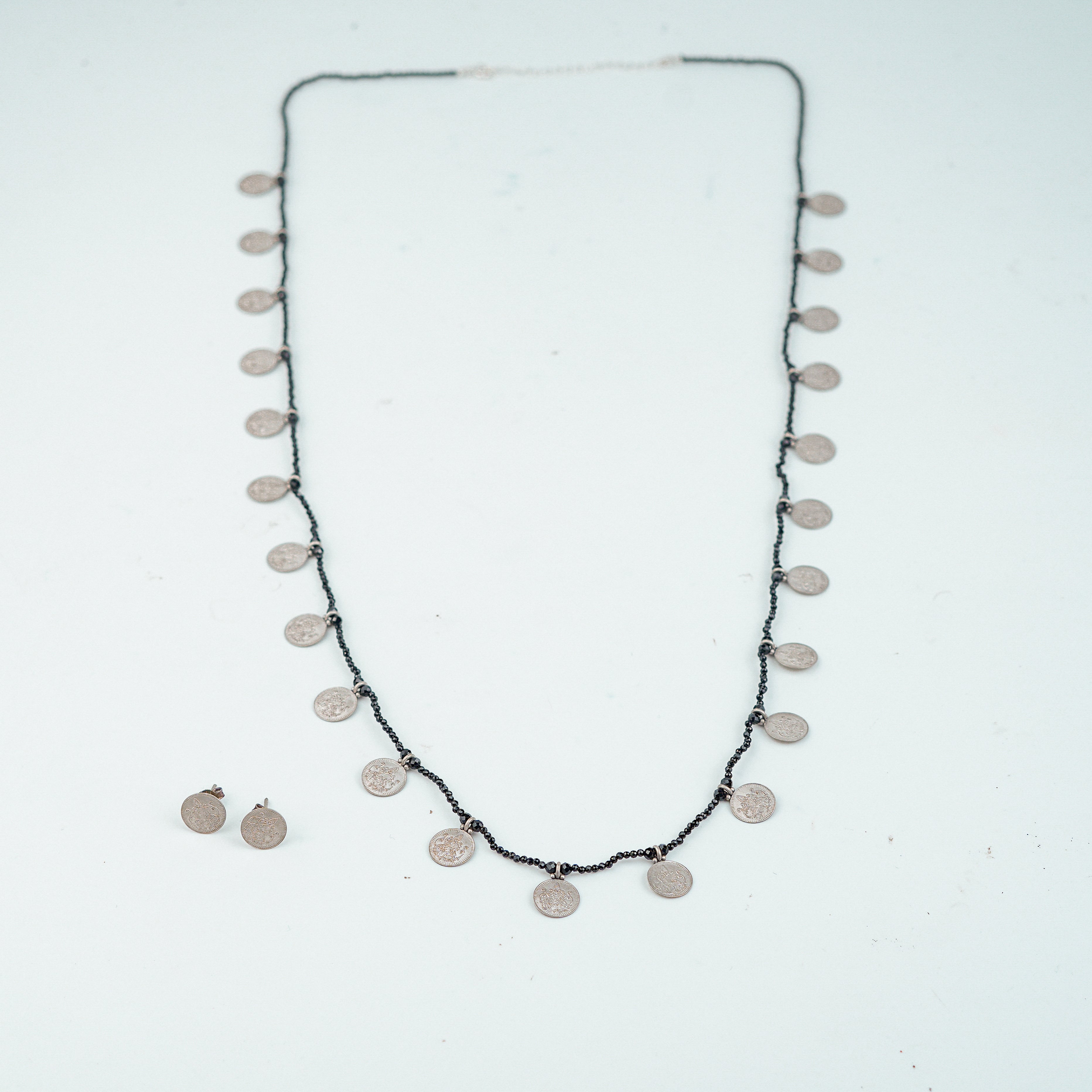 Silver Oxidised Putali Necklace with Black Spinel – Long (Made to Order)