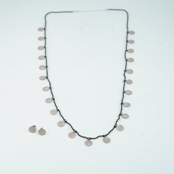 Silver Oxidised Putali Necklace with Black Spinel – Long (Made to Order)