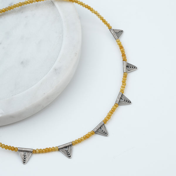 Triangle Charm Necklace with Yellow Jade