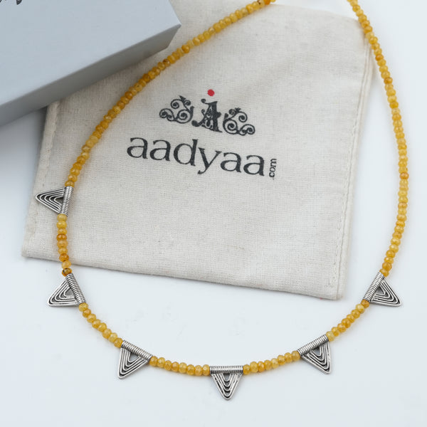 Triangle Charm Necklace with Yellow Jade