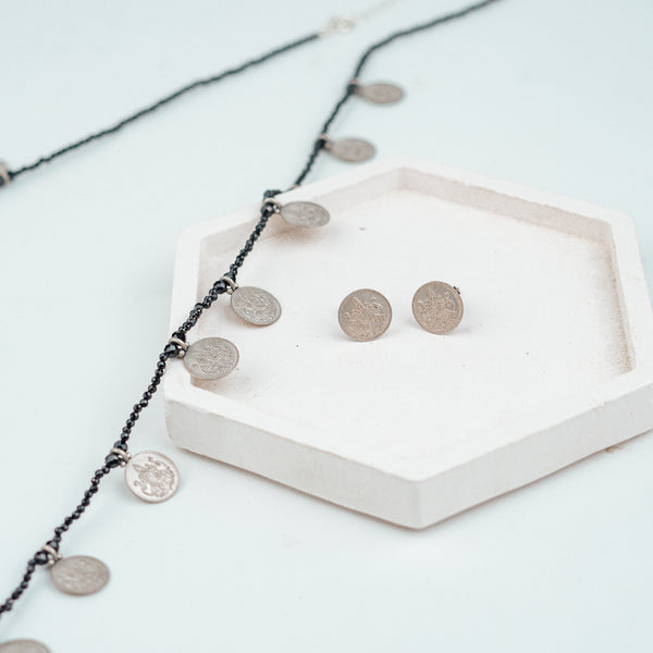 Silver Oxidised Putali Necklace with Black Spinel – Long (Made to Order)