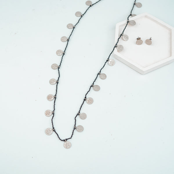 Silver Oxidised Putali Necklace with Black Spinel – Long (Made to Order)