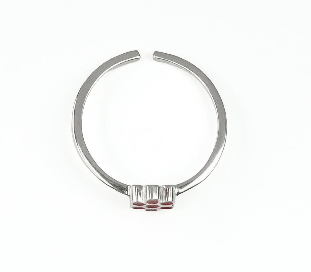 Red Flower Enamel Silver Ring