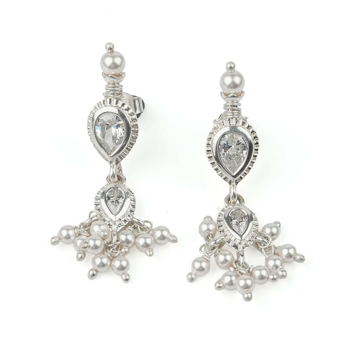 White CZ Tiny Tanmani Set with Pearls