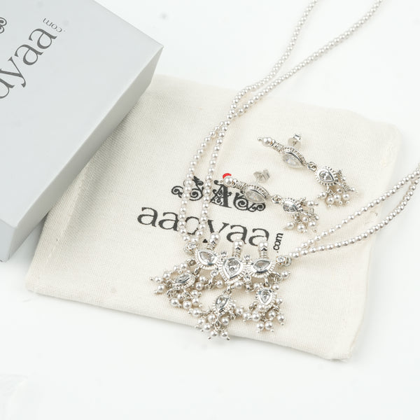 White CZ Tiny Tanmani Set with Pearls