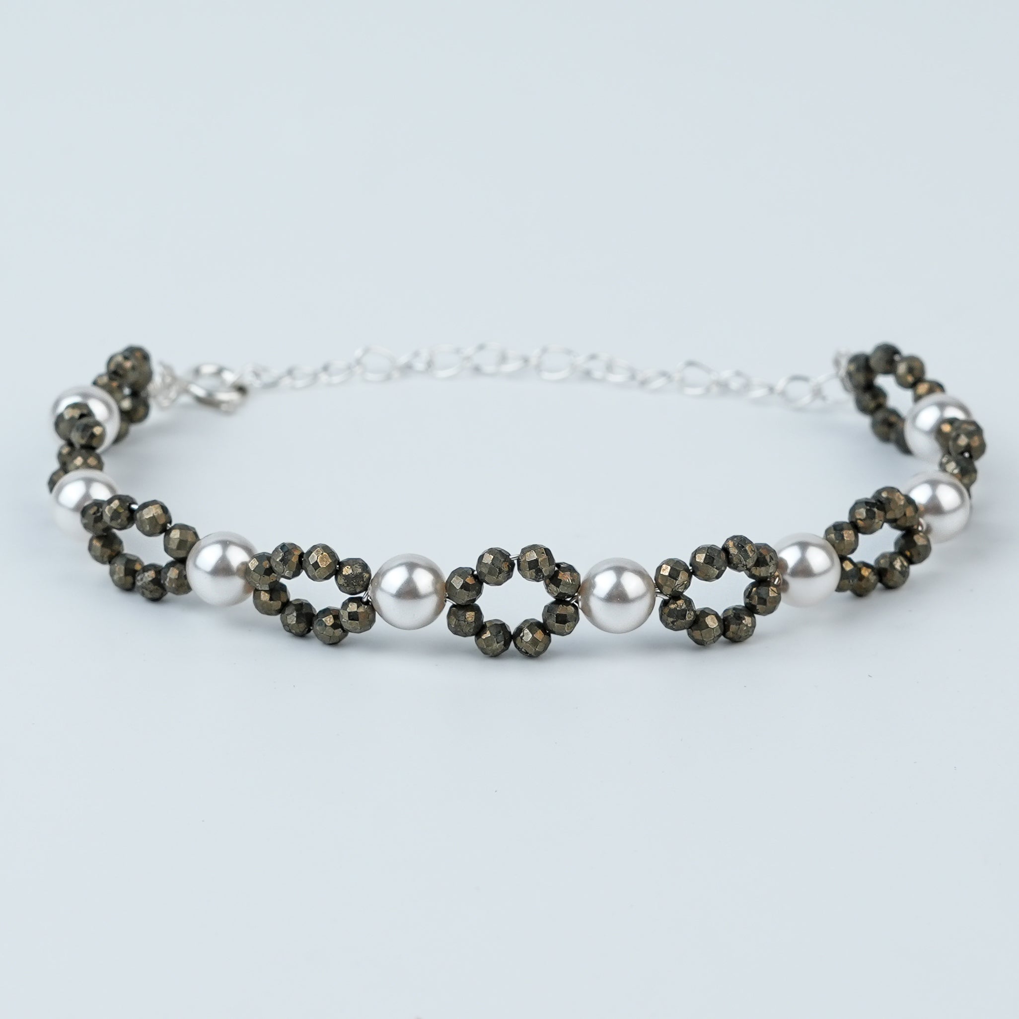 Silver Pyrite & Pearl Bracelet