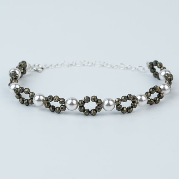 Silver Pyrite & Pearl Bracelet