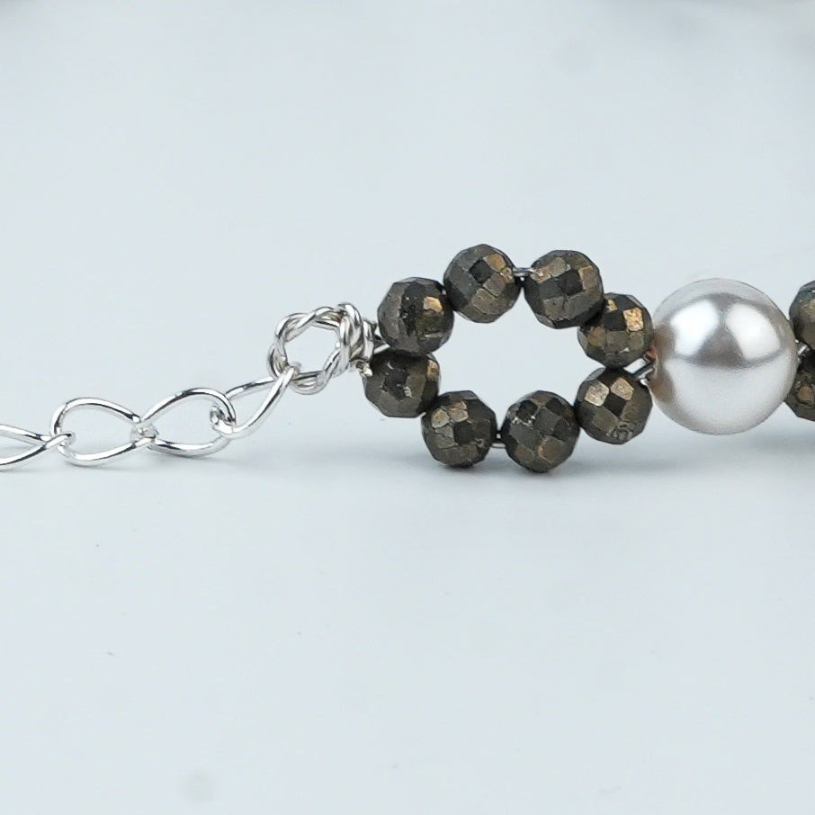 Silver Pyrite & Pearl Bracelet