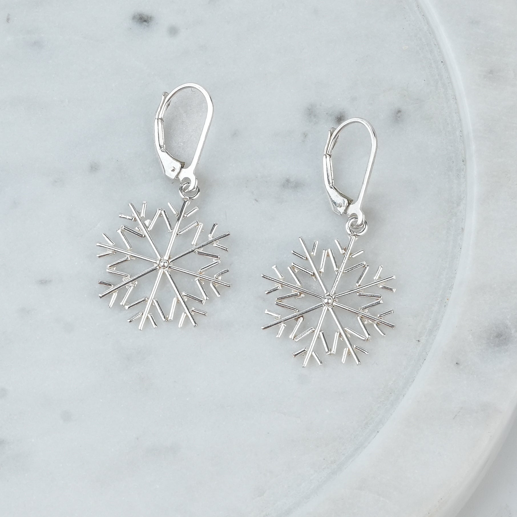 Silver Snowflake Dangle Earrings