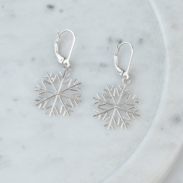 Silver Snowflake Dangle Earrings