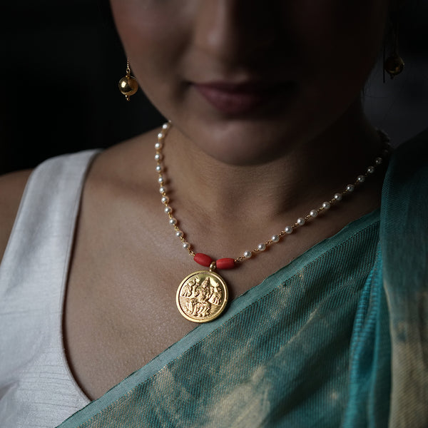 Silver Coin Necklace Gold Plated with Pearls