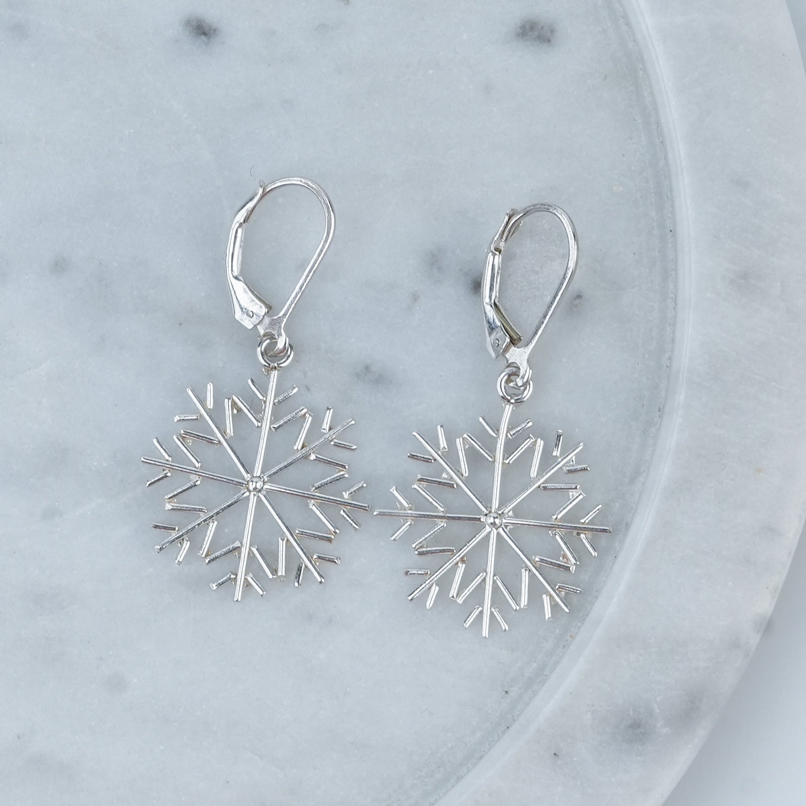 Silver Snowflake Dangle Earrings