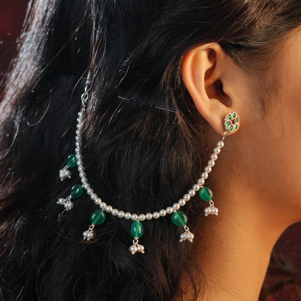Green Onyx & Pearl Bunch Silver Vel (Project Handmade)