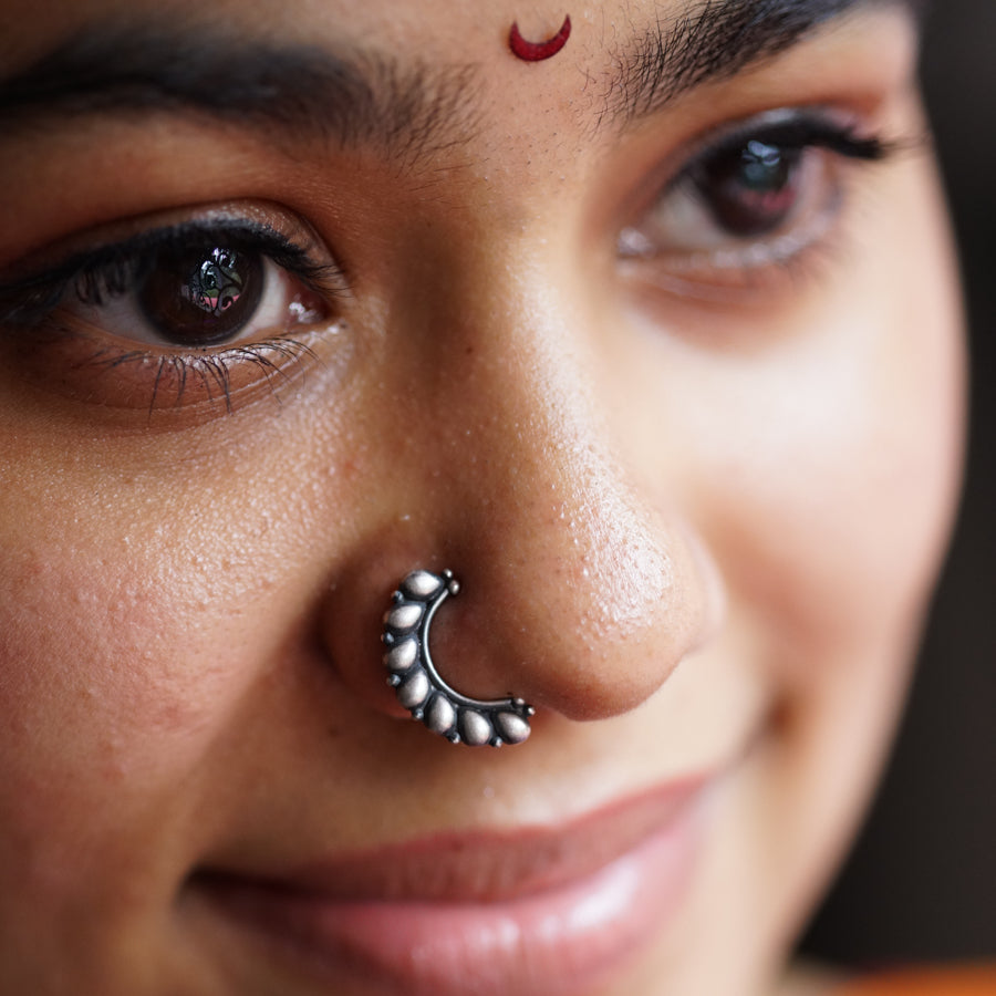 Silver Drop Motif Nath (Right, Pierced)