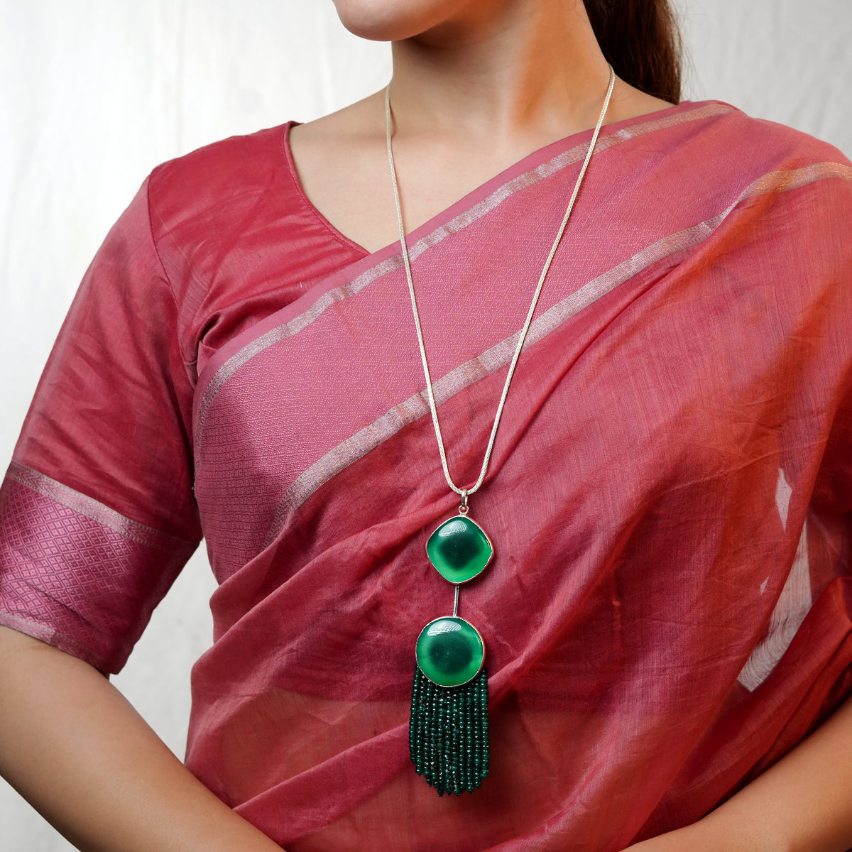 Green Onyx Flow Pendant Chain Necklace