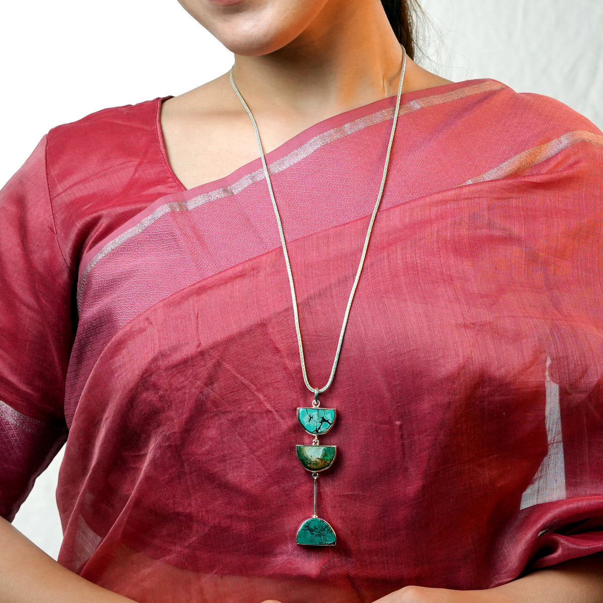 Turquoise Triple Moon Pendant Chain Necklace
