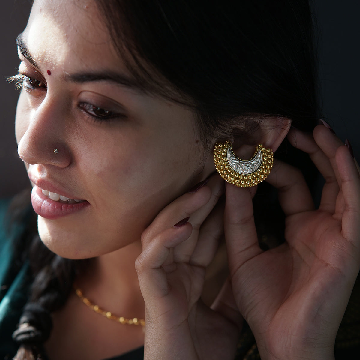 Swarna Rajat : Chandrakor Earrings (Dual Tone)