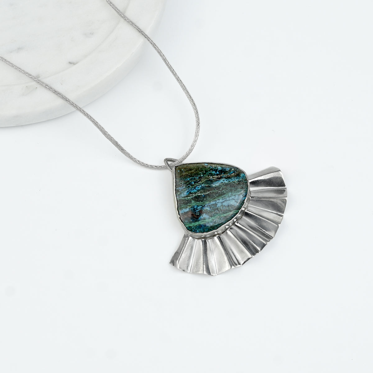 Chrysocolla Statement Pendant Chain Necklace