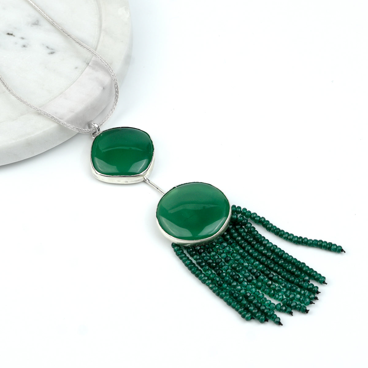 Green Onyx Flow Pendant Chain Necklace