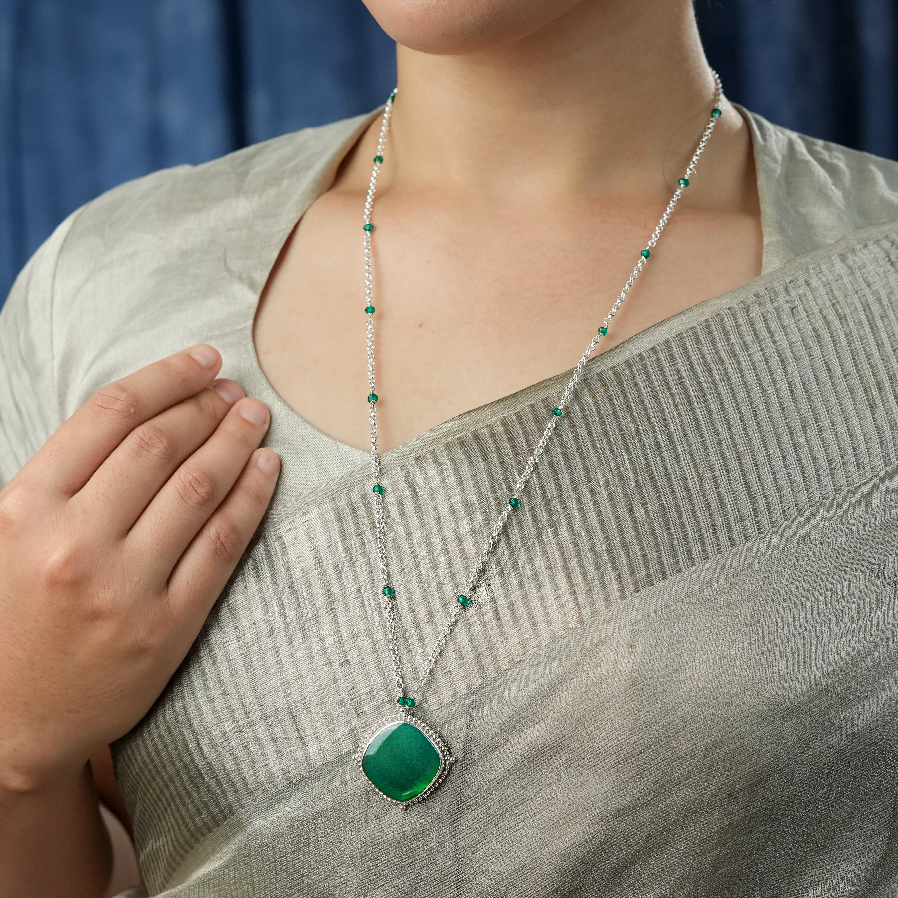 Luxe Necklace – Square Green Onyx & Chain