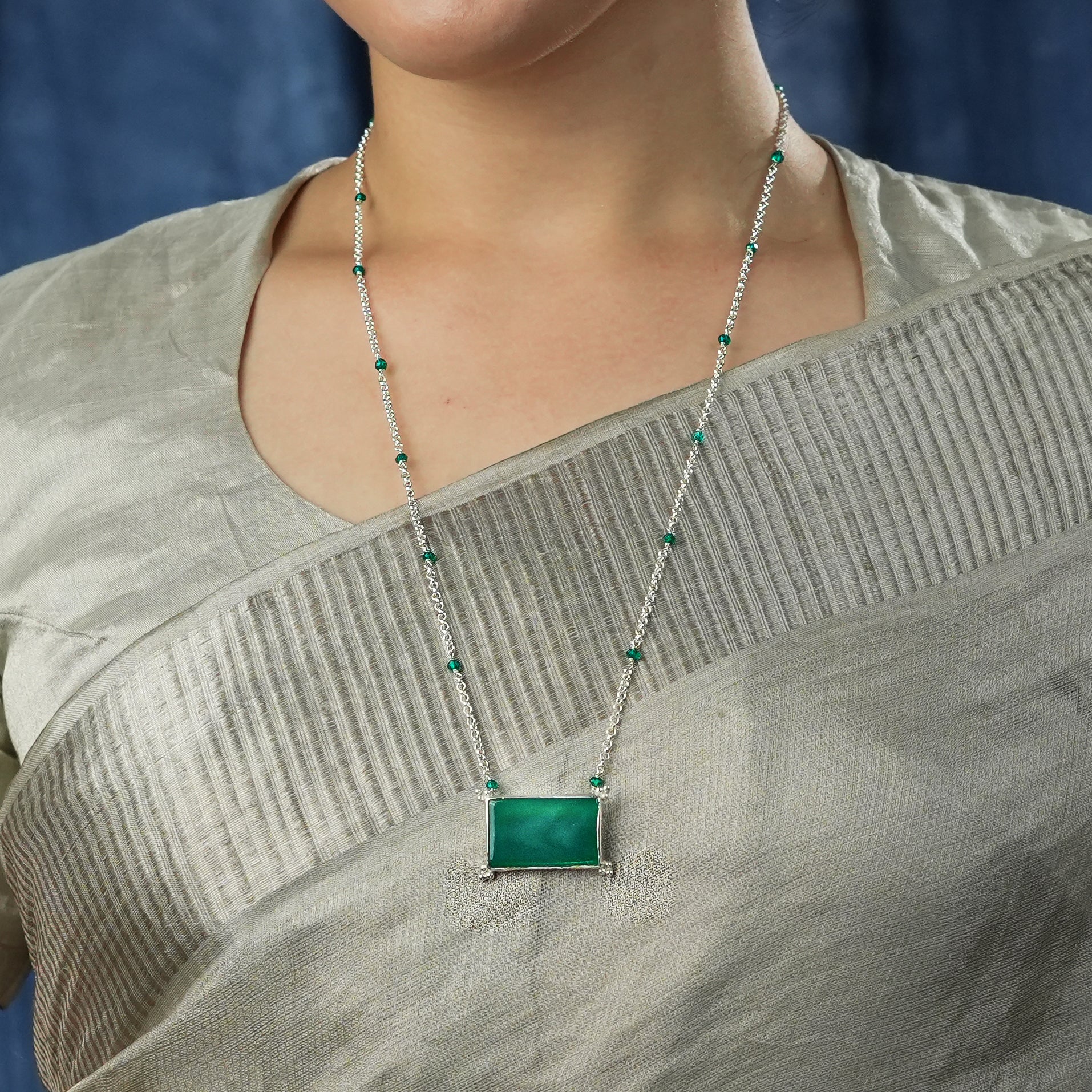Luxe Necklace – Rectangle Green Onyx & Chain