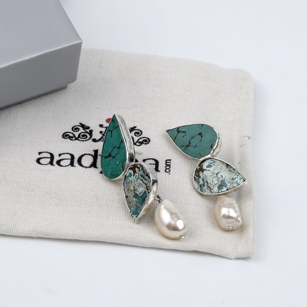 Pear Shape Turquoise & Pearl Drop Earring
