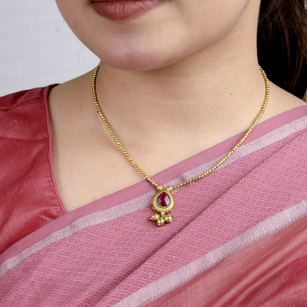 22K Gold Plated Fashion Pink Drop Necklace