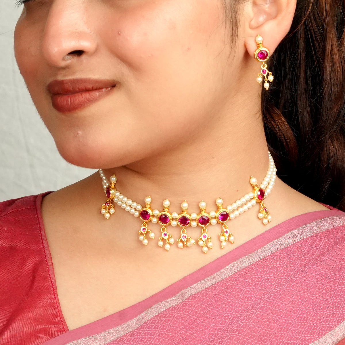 22K Gold Plated Fashion Pearl Choker Set