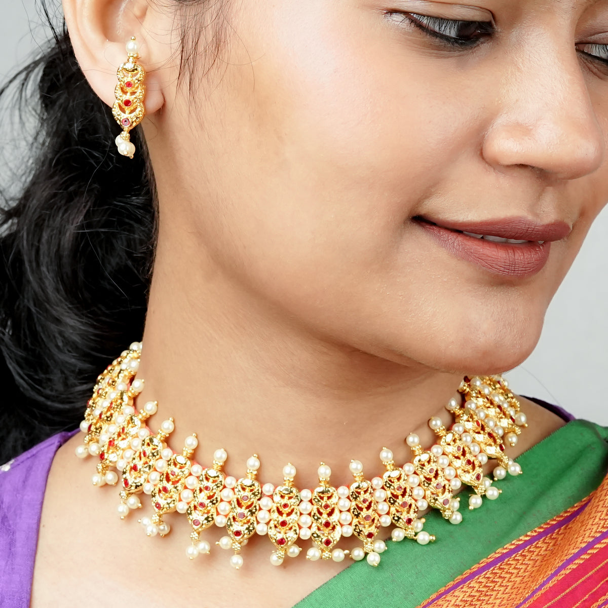 22K Gold Plated Fashion Pearl Chinchpeti