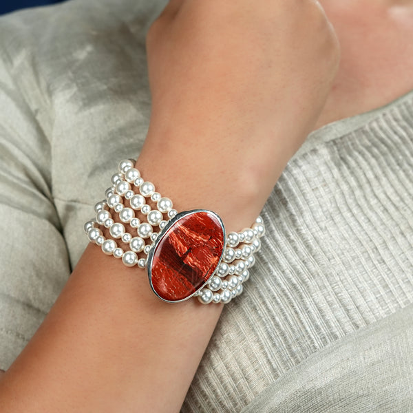 Luxe Bracelet – Red Jasper & Pearls