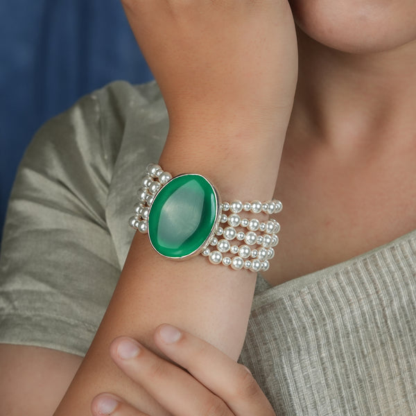 Luxe Bracelet – Green Onyx & Pearls