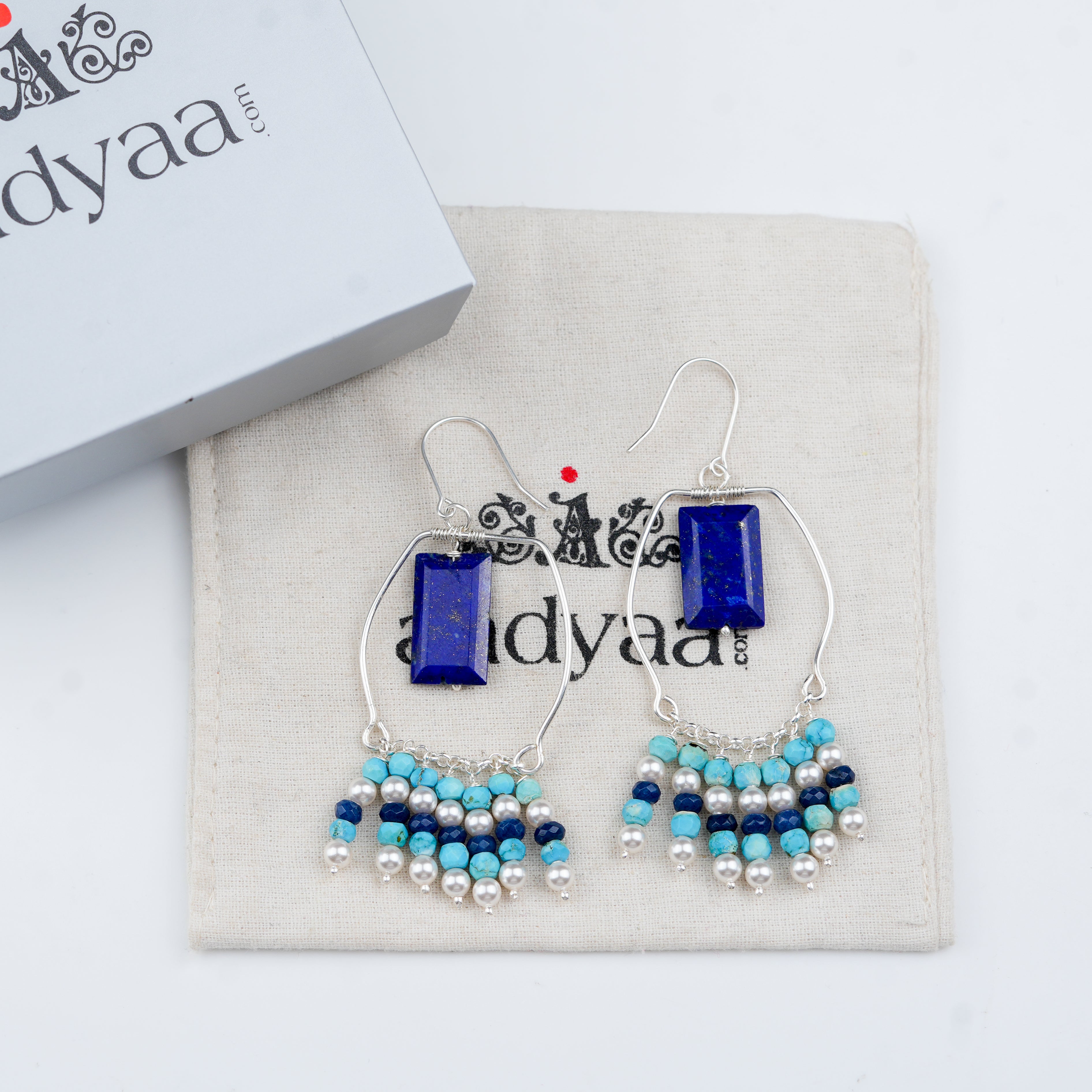 Lapis Lazuli, Turquoise & Pearl Earrings (Project Handmade)