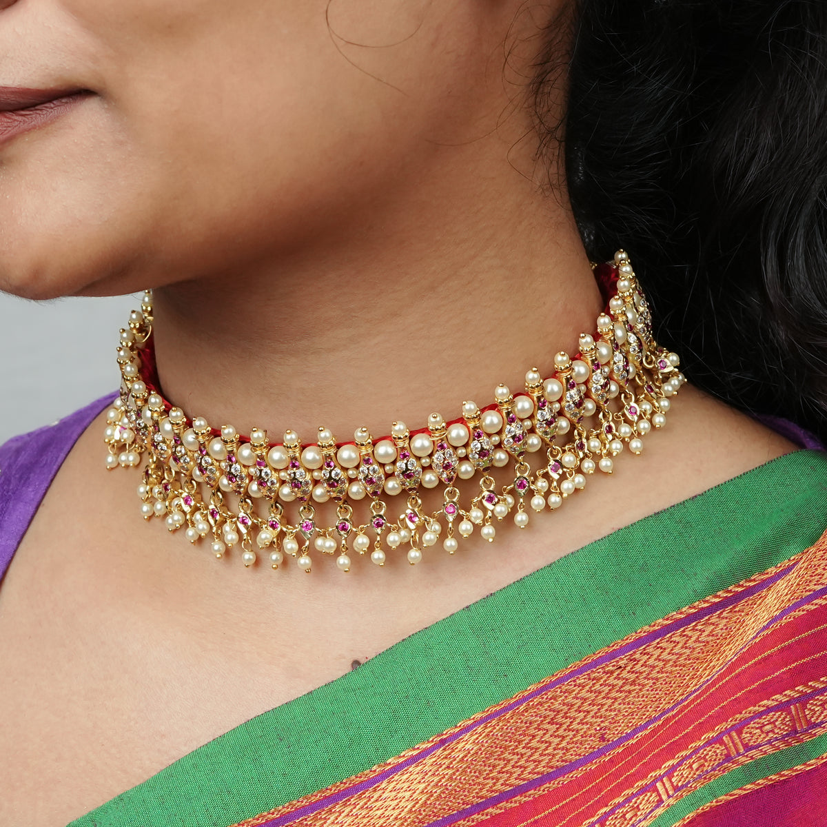 22K Gold Plated Fashion Pearl Chinchpeti