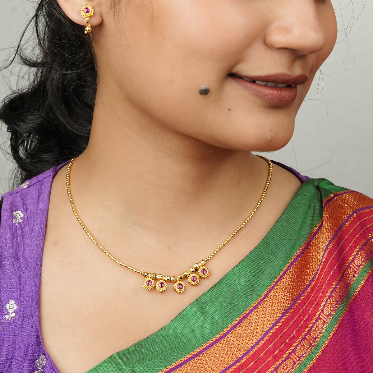 22K Gold Plated Fashion Pink Stone Set