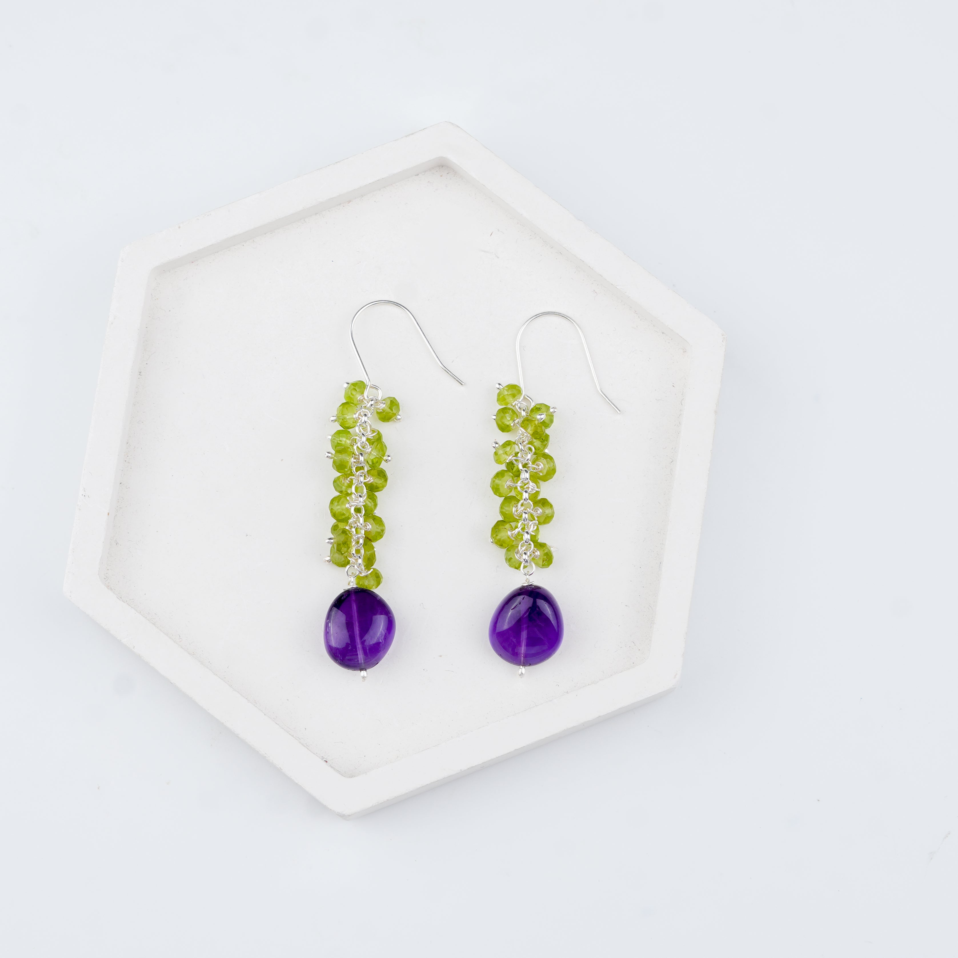 Peridot & Amethyst Silver Earrings (Project Handmade)
