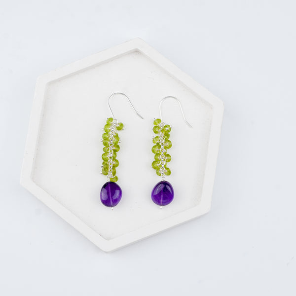 Peridot & Amethyst Silver Earrings (Project Handmade)