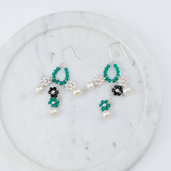 Multicolour Stone Flower Cluster Earrings (Project Handmade)