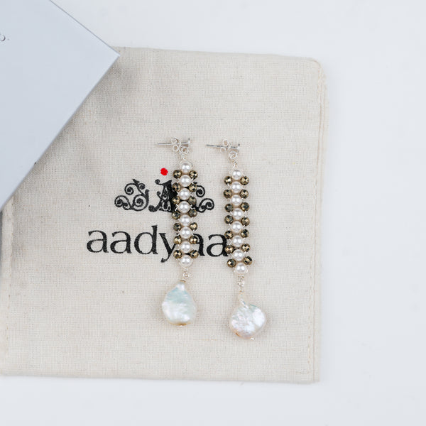 Pyrite & Pearl Silver Earrings (Project Handmade)
