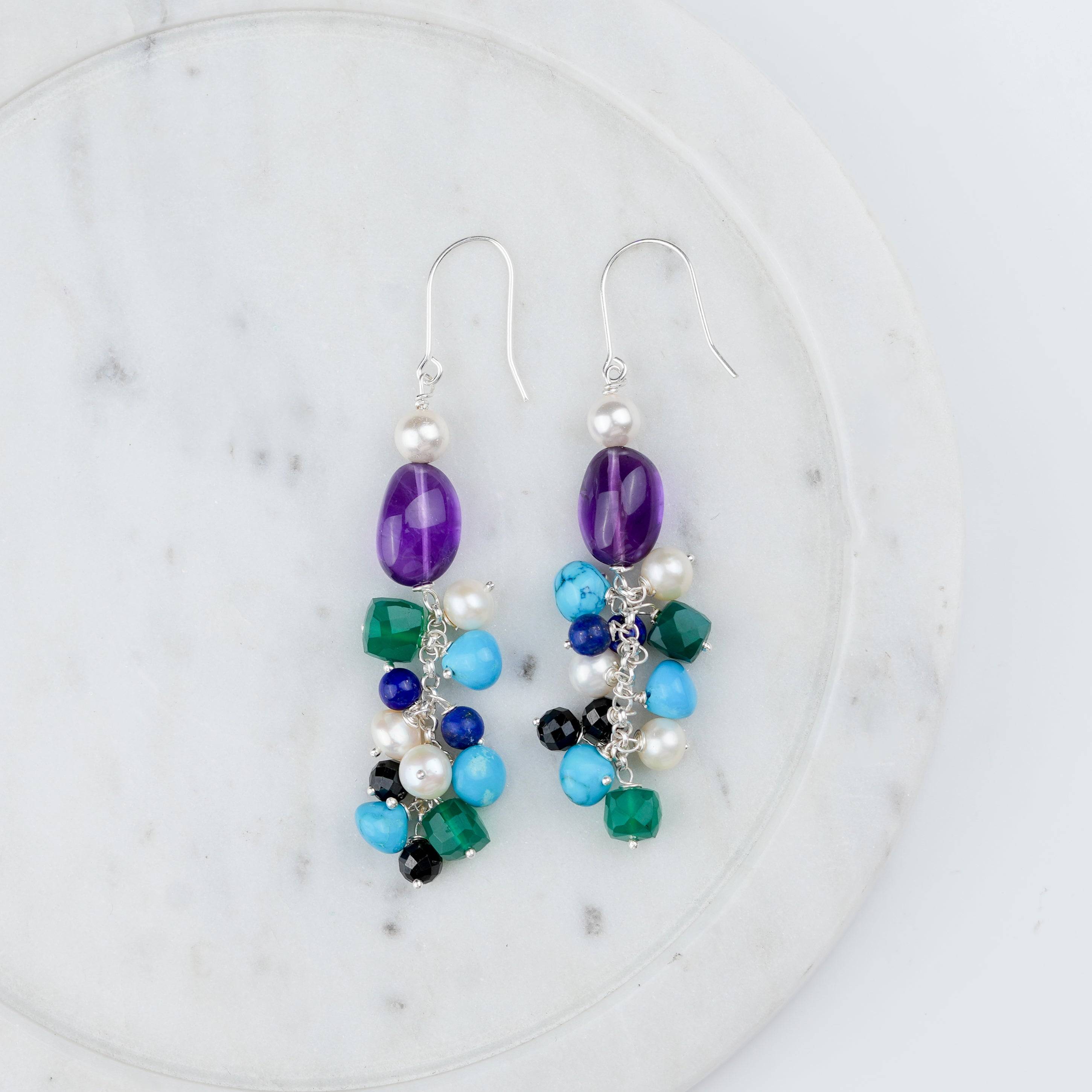 Project Handmade Multicolour Stone & Pearl Earrings