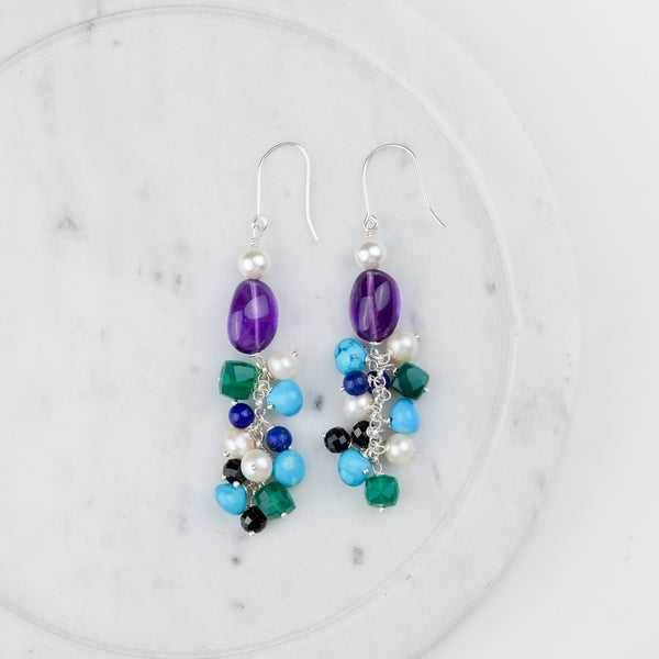 Multicolour Stone & Pearl Earrings (Project Handmade)
