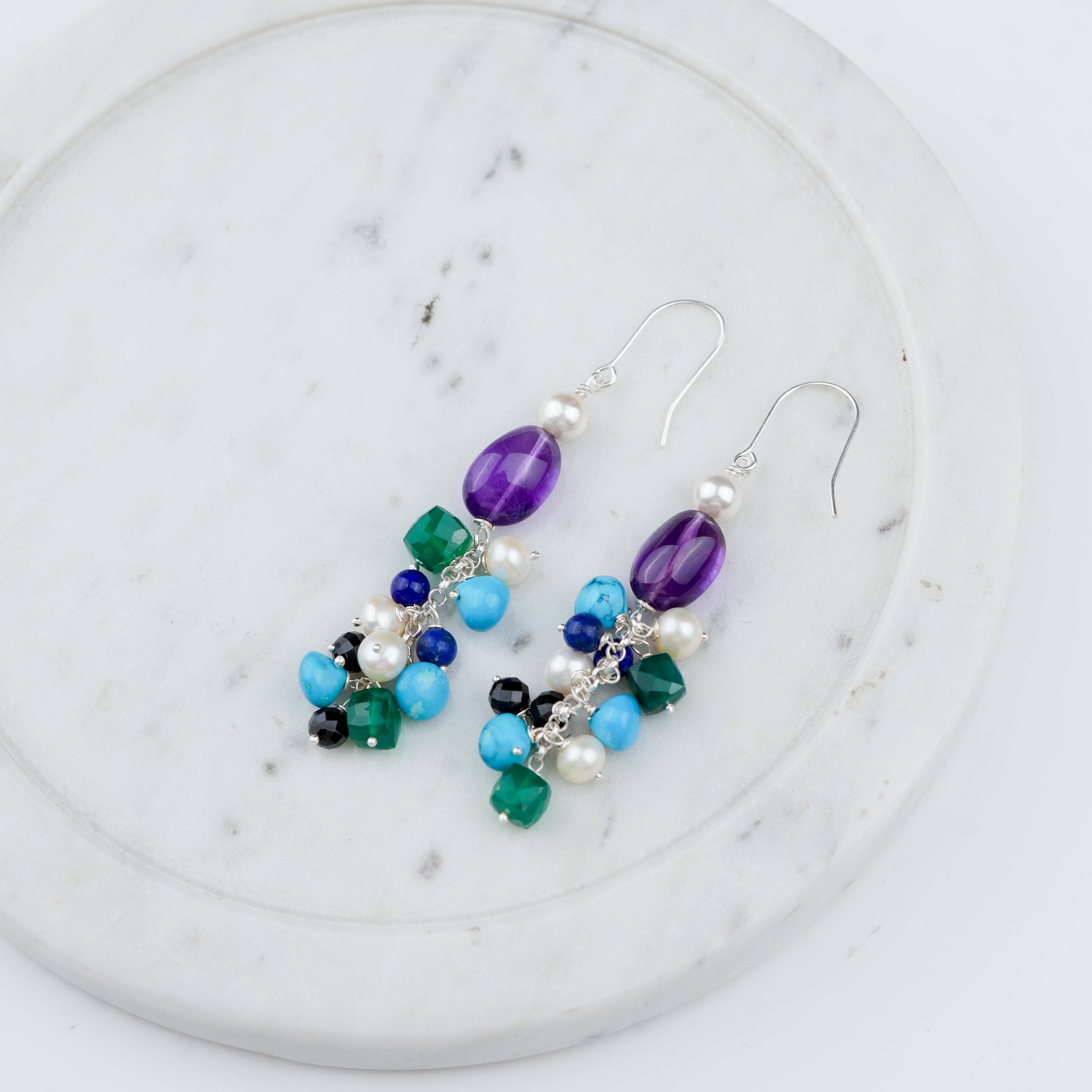 Multicolour gemstone and pearl earrings for women