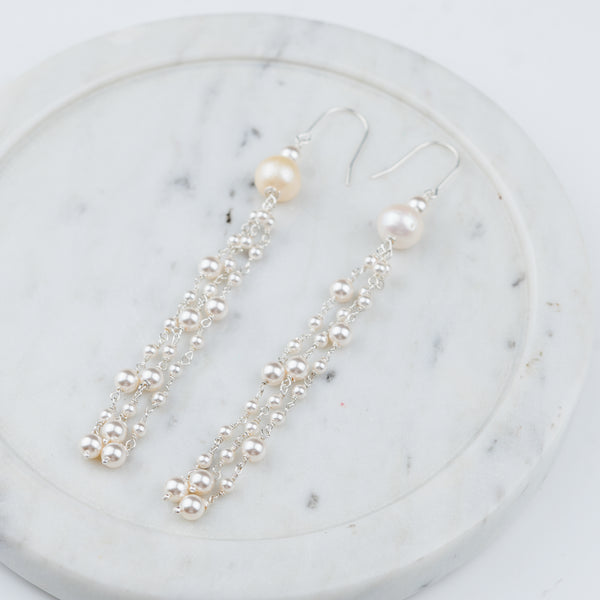 Pearl Flow Silver Earrings (Project Handmade)